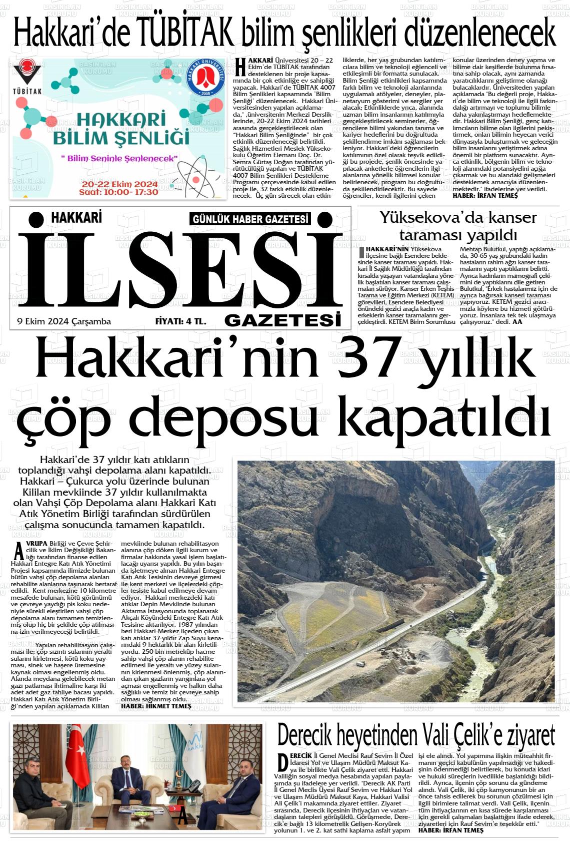 09 Ekim 2024 Hakkari İl Sesi Gazete Manşeti