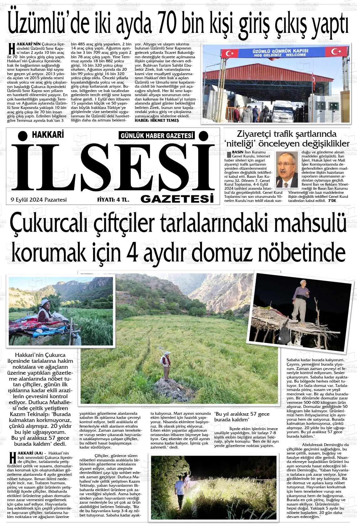 09 Eylül 2024 Hakkari İl Sesi Gazete Manşeti