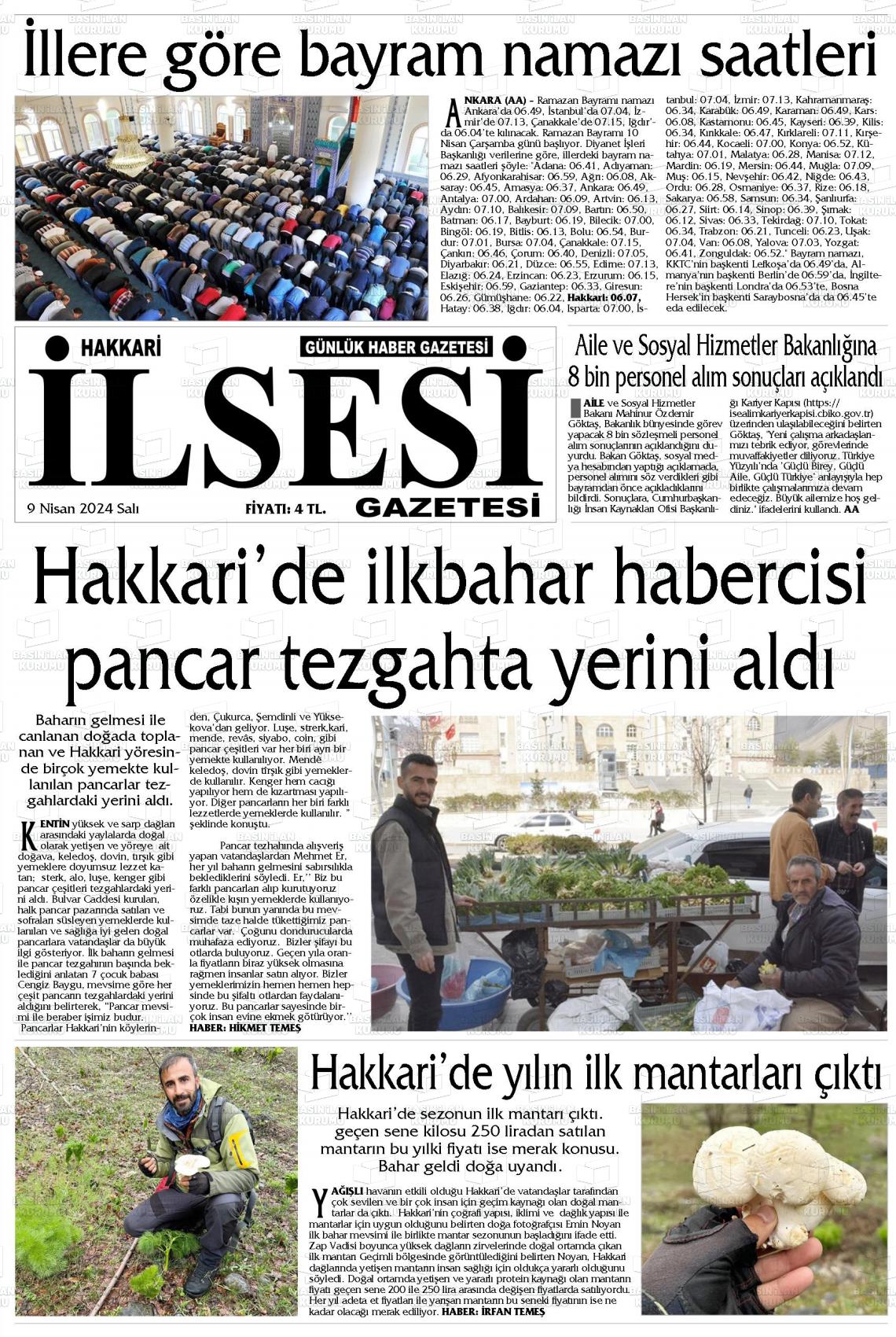 09 Nisan 2024 Hakkari İl Sesi Gazete Manşeti