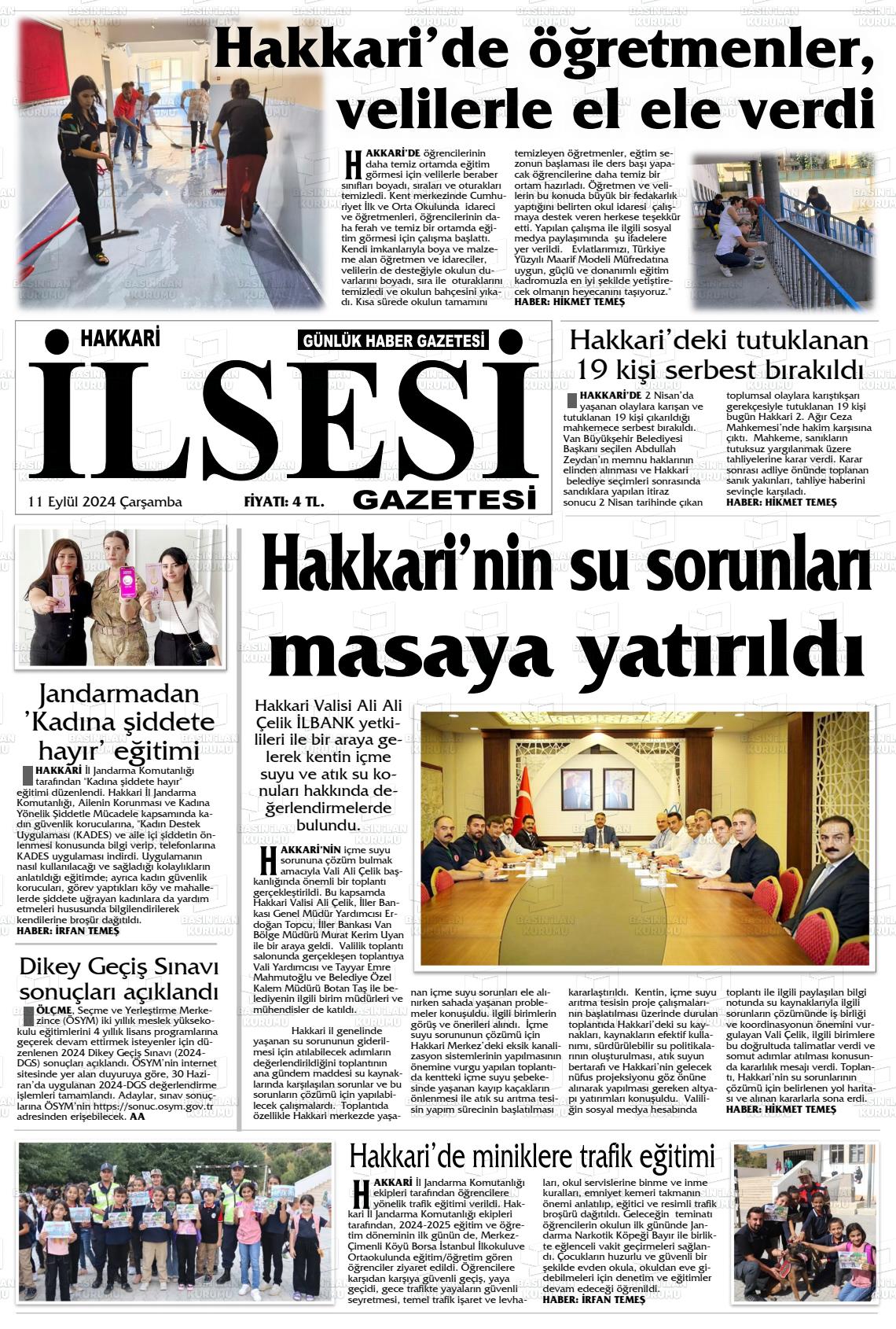 11 Eylül 2024 Hakkari İl Sesi Gazete Manşeti