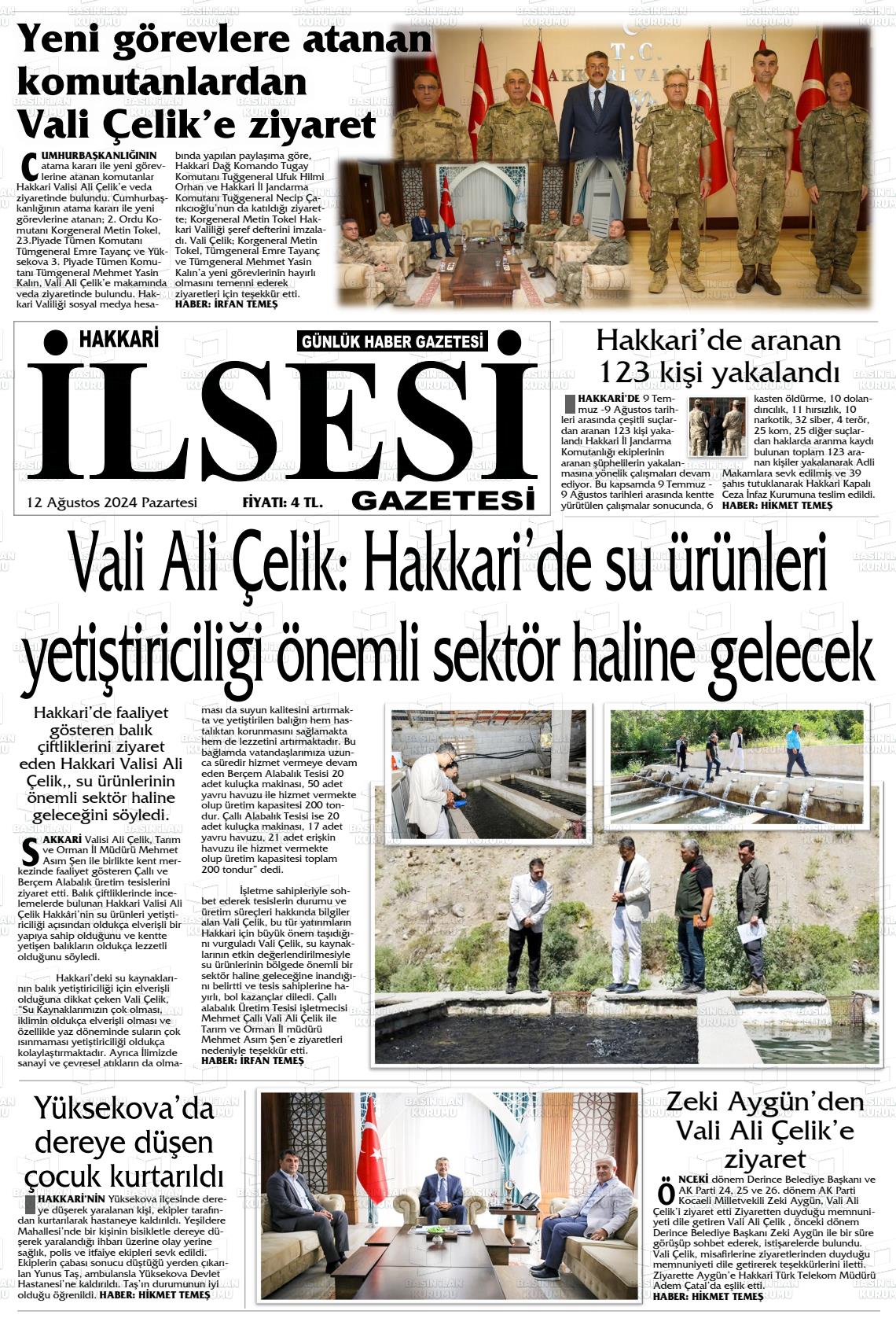 12 Ağustos 2024 Hakkari İl Sesi Gazete Manşeti