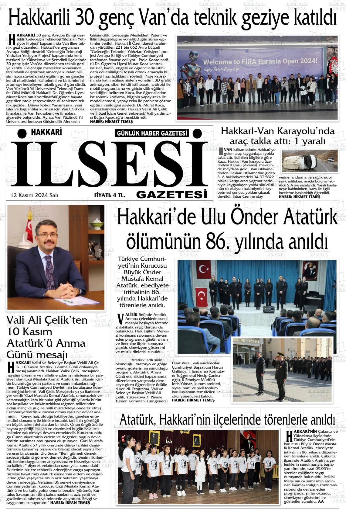 12 Kasım 2024 Hakkari İl Sesi Gazete Manşeti