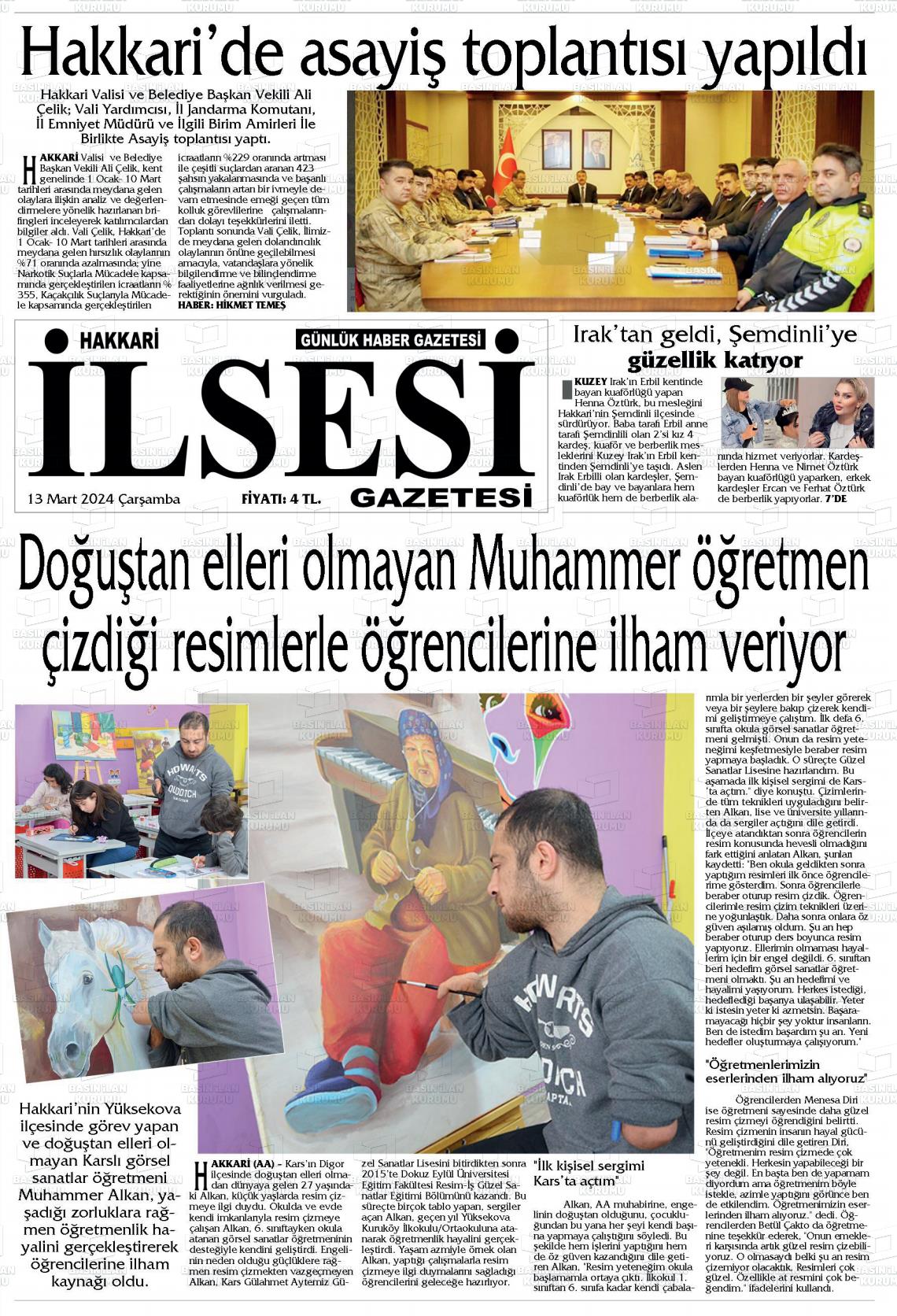 13 Mart 2024 Hakkari İl Sesi Gazete Manşeti