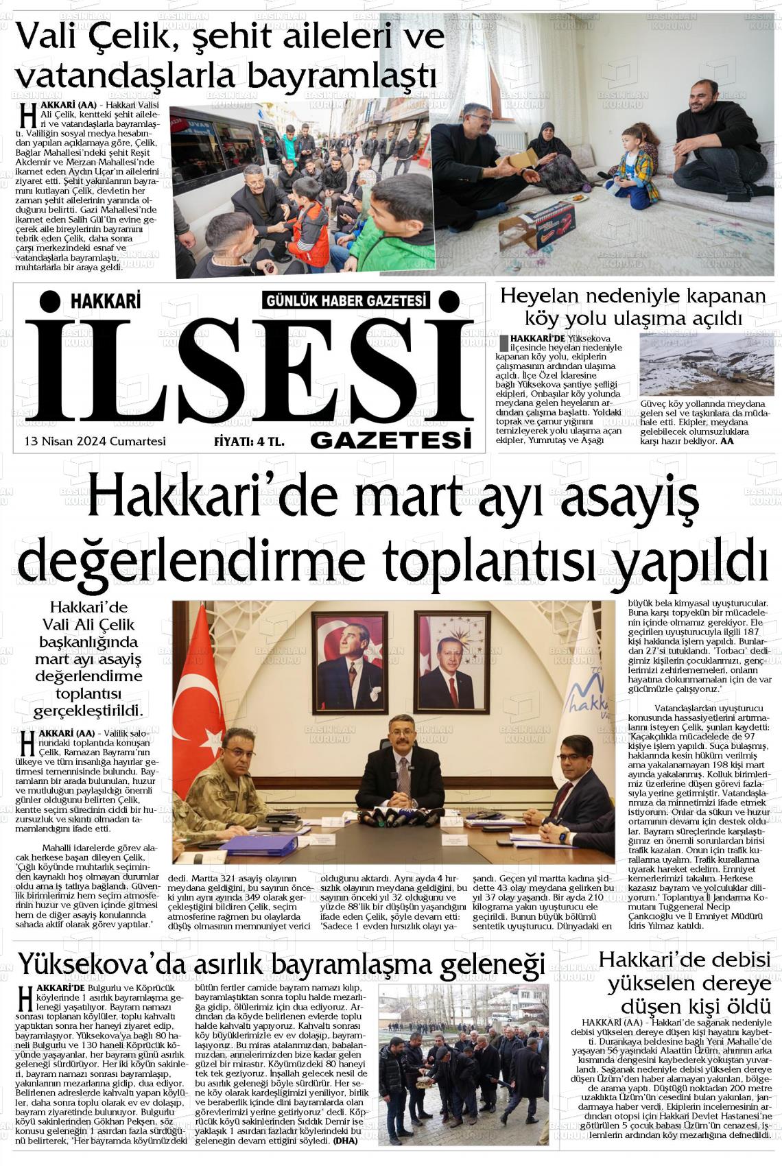 13 Nisan 2024 Hakkari İl Sesi Gazete Manşeti