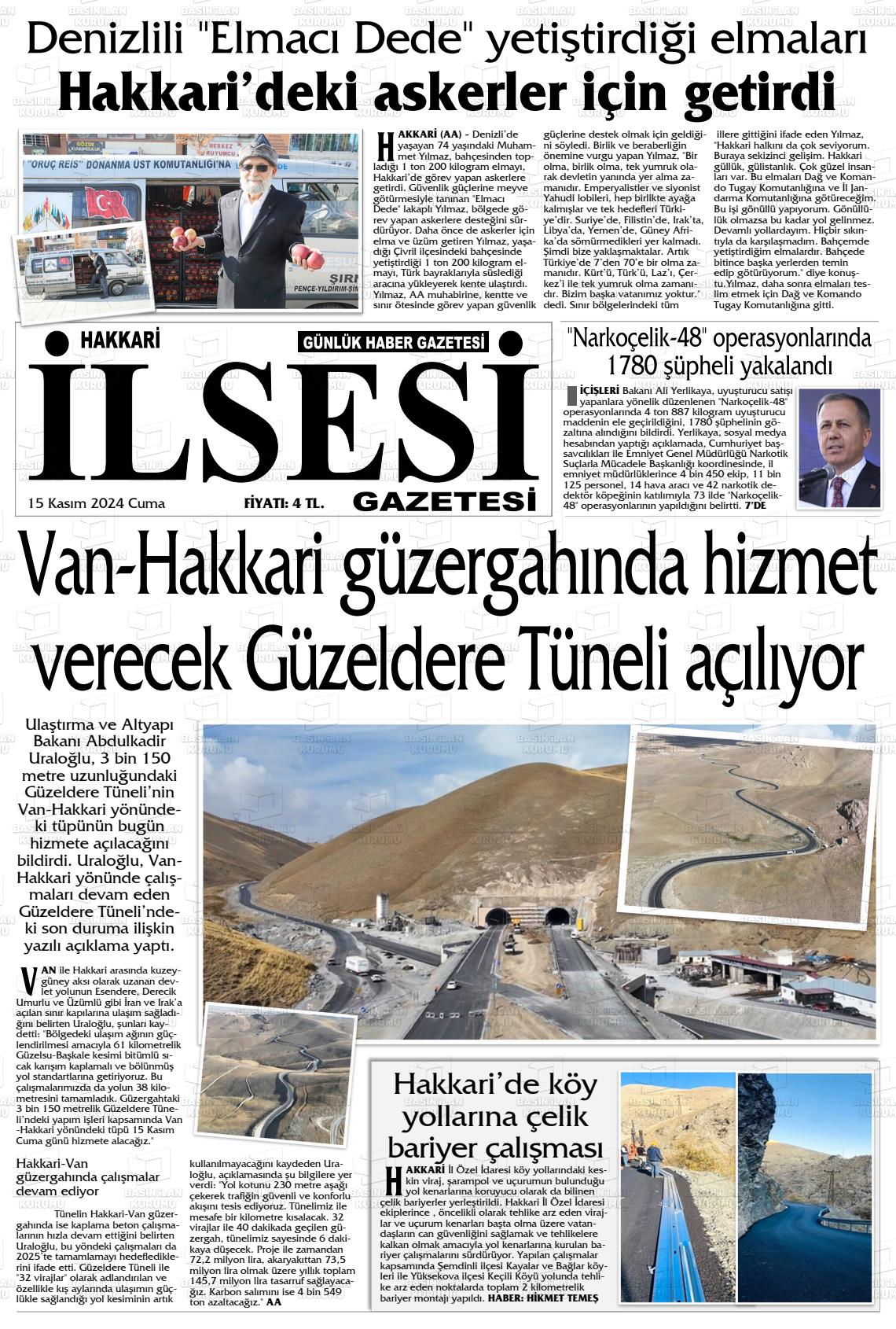 15 Kasım 2024 Hakkari İl Sesi Gazete Manşeti