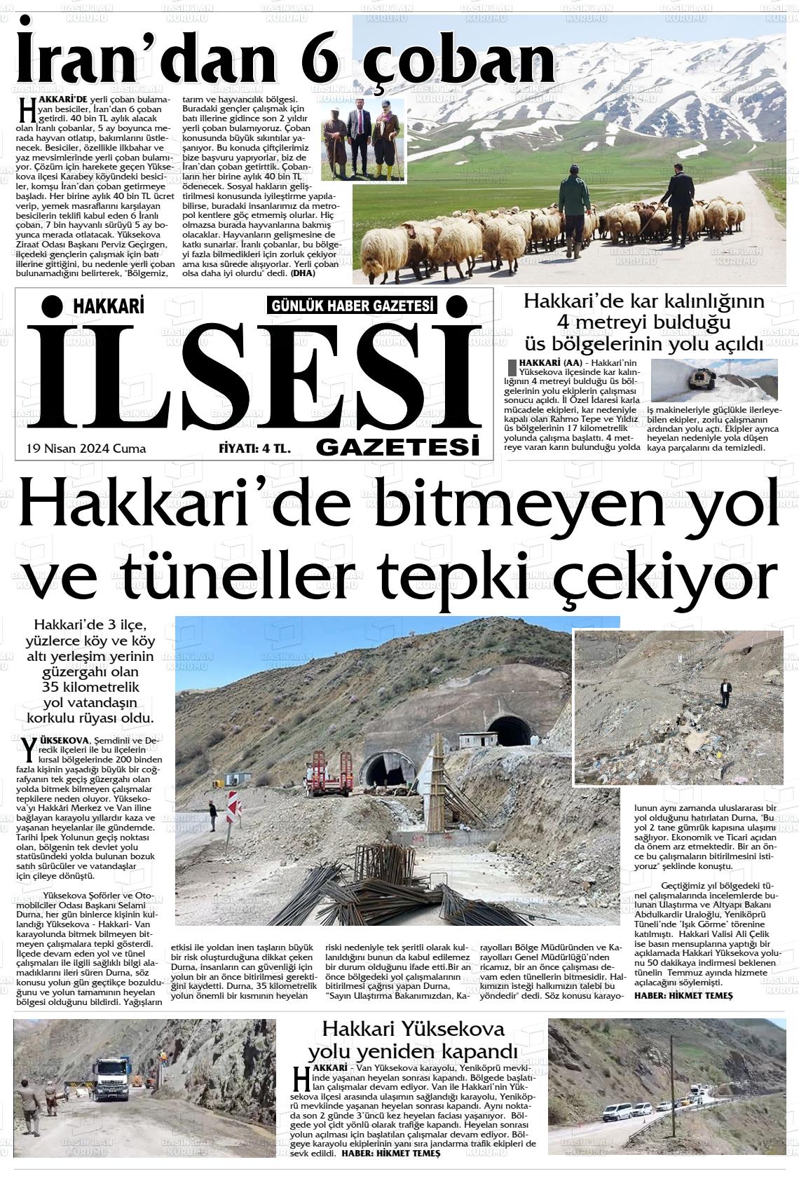 19 Nisan 2024 Hakkari İl Sesi Gazete Manşeti