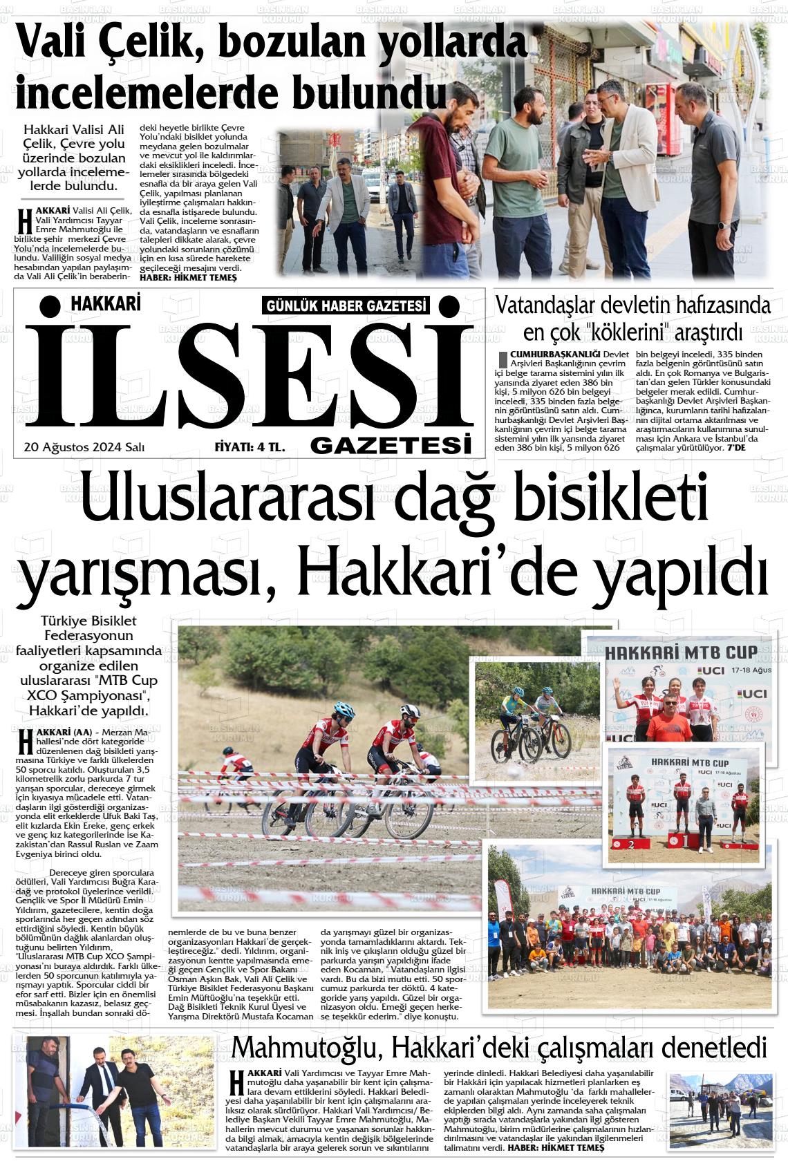 20 Ağustos 2024 Hakkari İl Sesi Gazete Manşeti