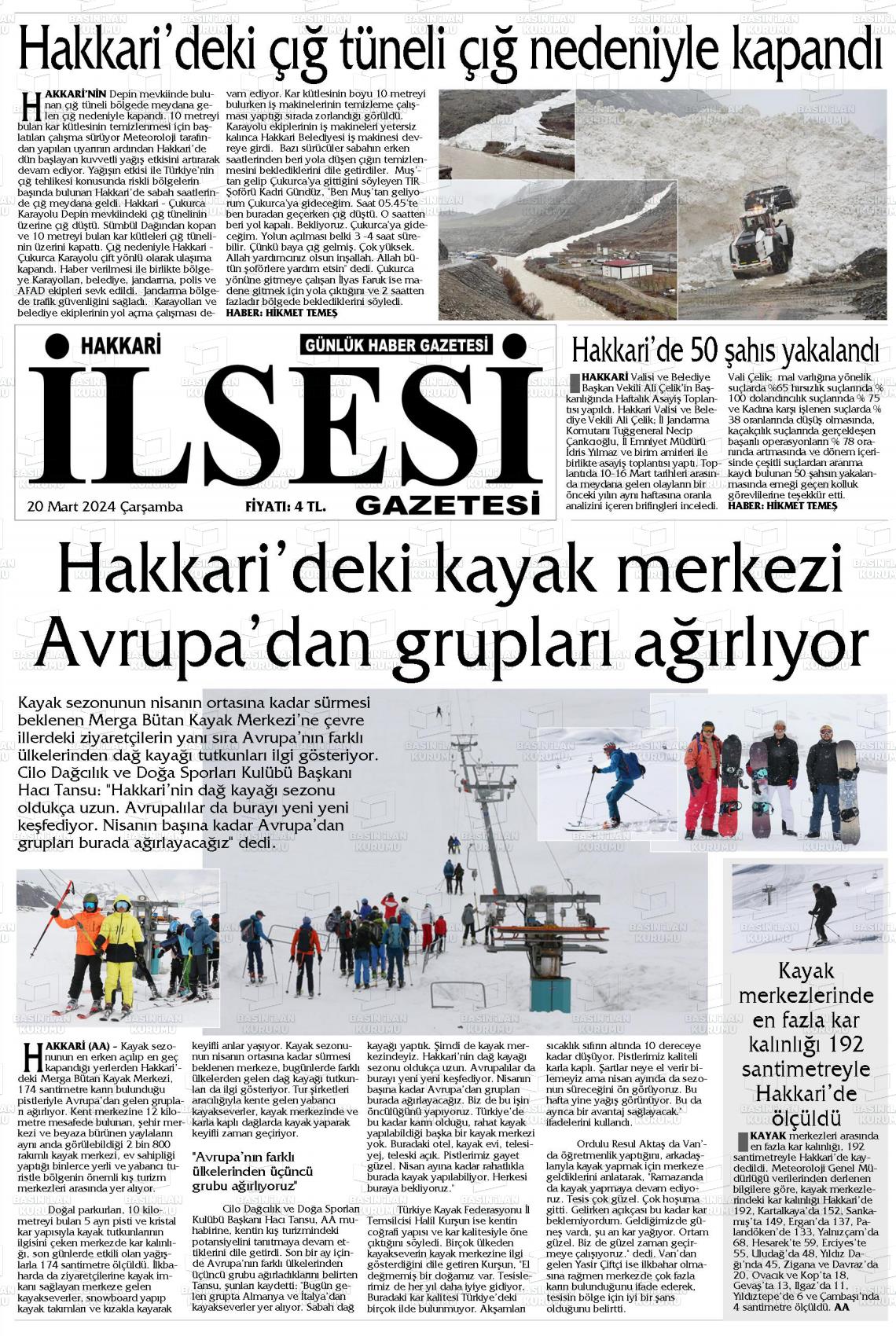 20 Mart 2024 Hakkari İl Sesi Gazete Manşeti