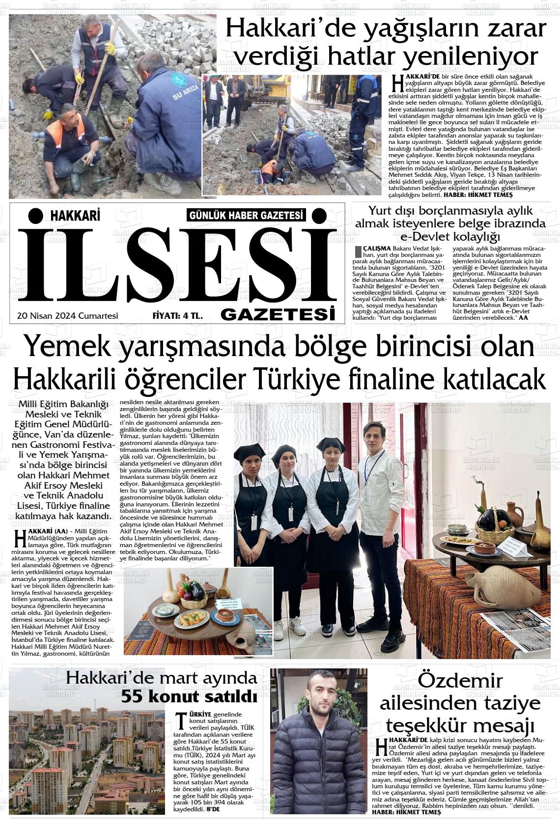 20 Nisan 2024 Hakkari İl Sesi Gazete Manşeti