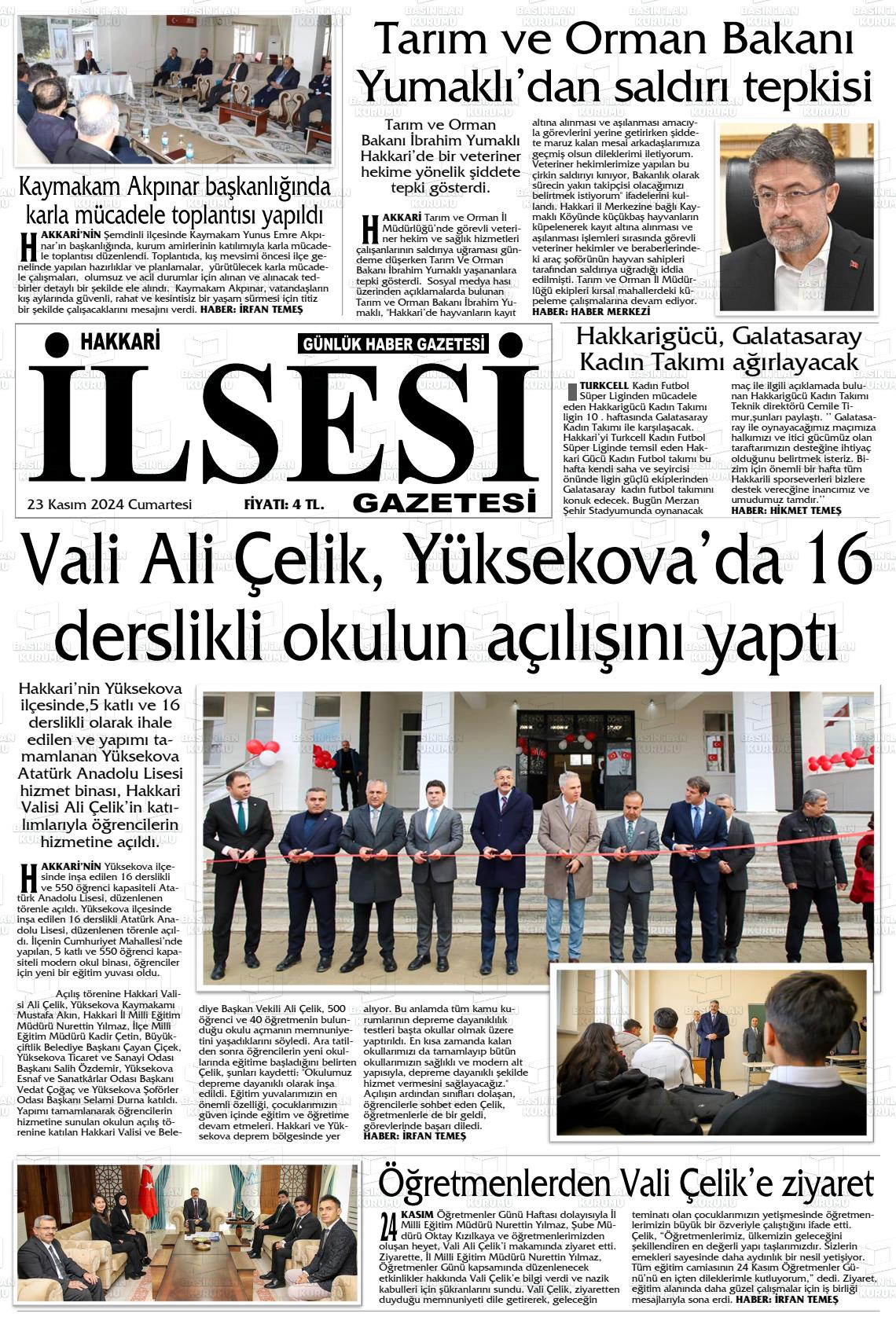 23 Kasım 2024 Hakkari İl Sesi Gazete Manşeti