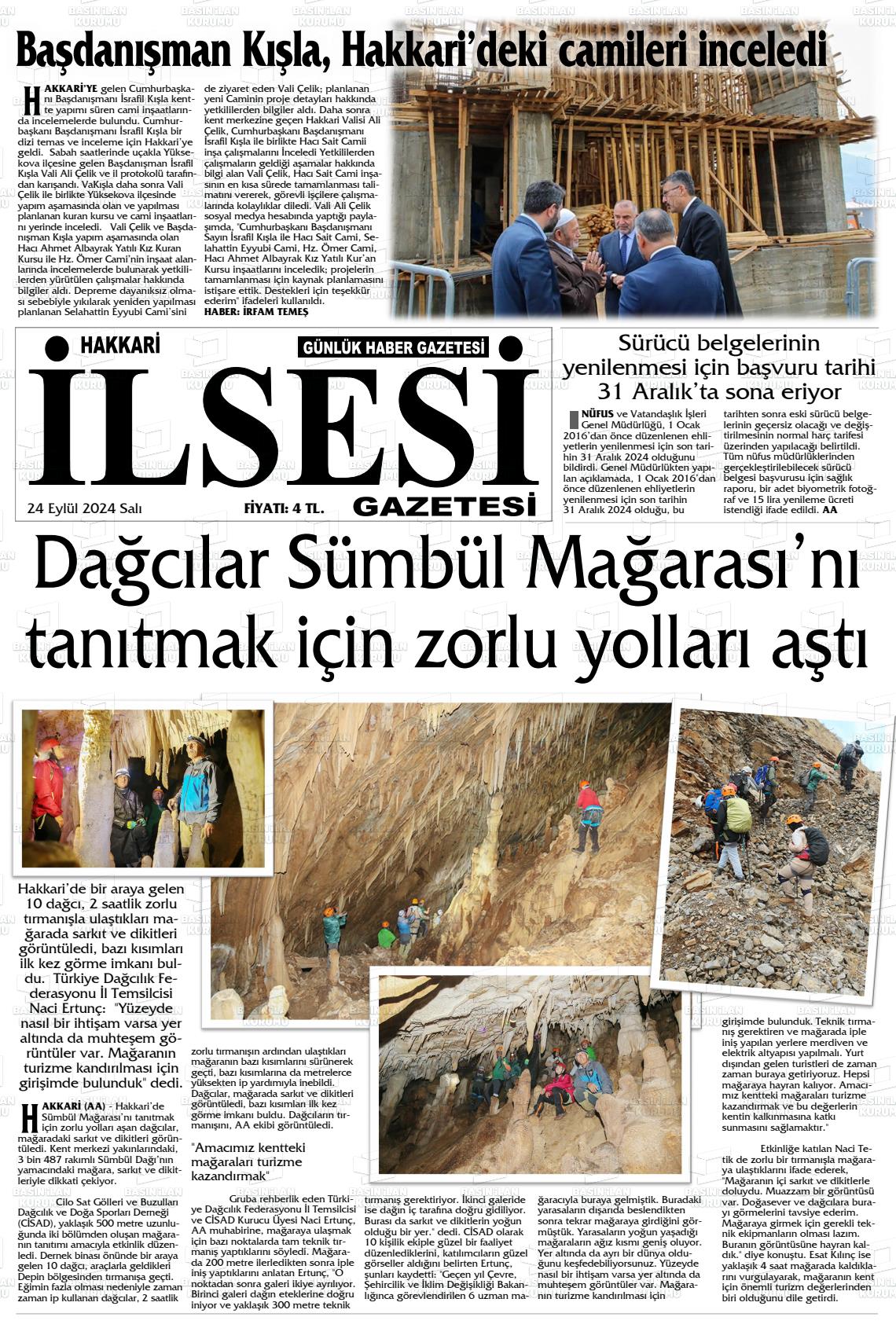 25 Eylül 2024 Hakkari İl Sesi Gazete Manşeti