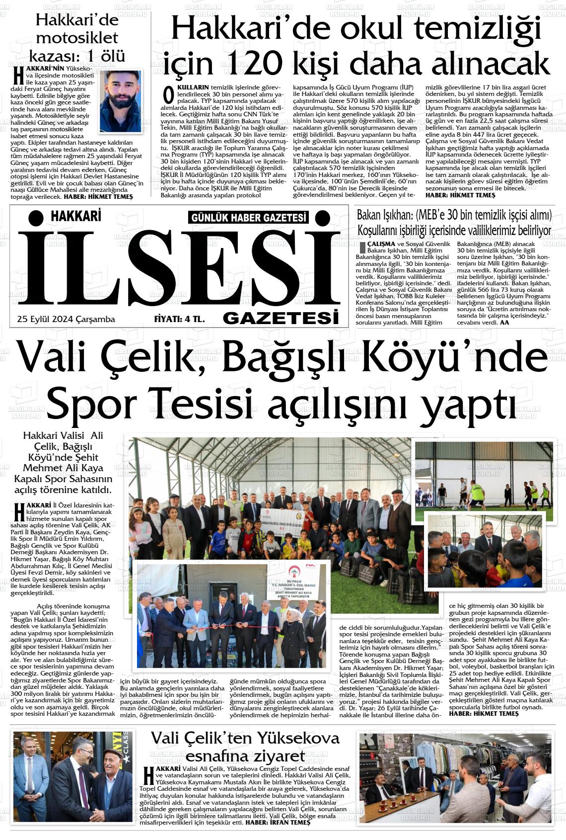 25 Eylül 2024 Hakkari İl Sesi Gazete Manşeti