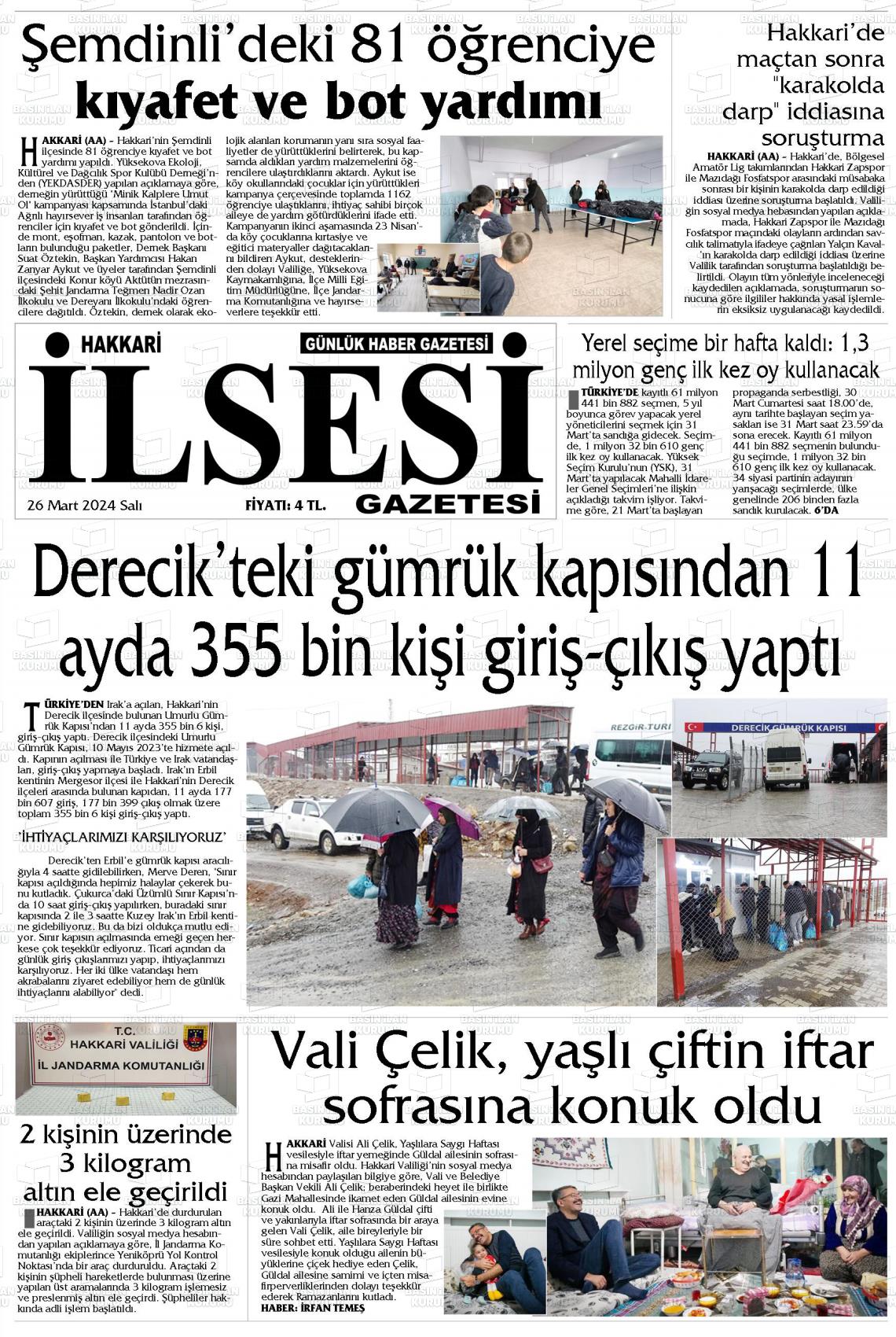 26 Mart 2024 Hakkari İl Sesi Gazete Manşeti