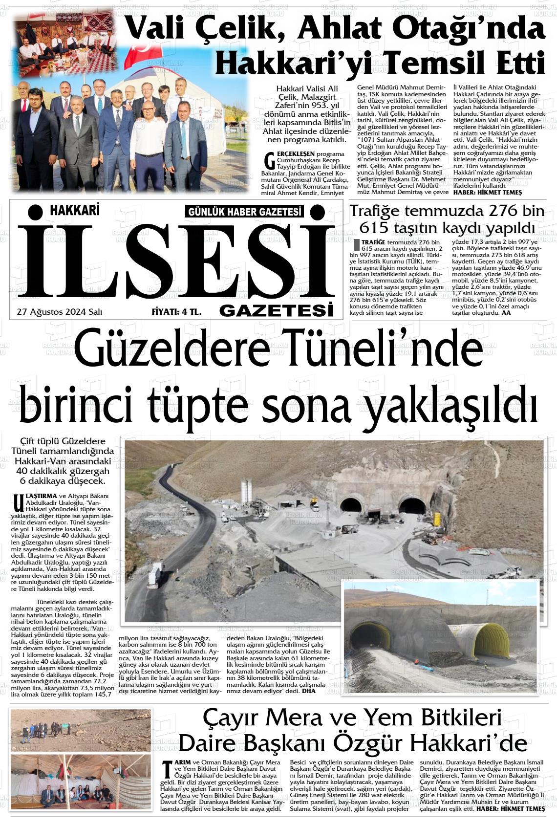 27 Ağustos 2024 Hakkari İl Sesi Gazete Manşeti