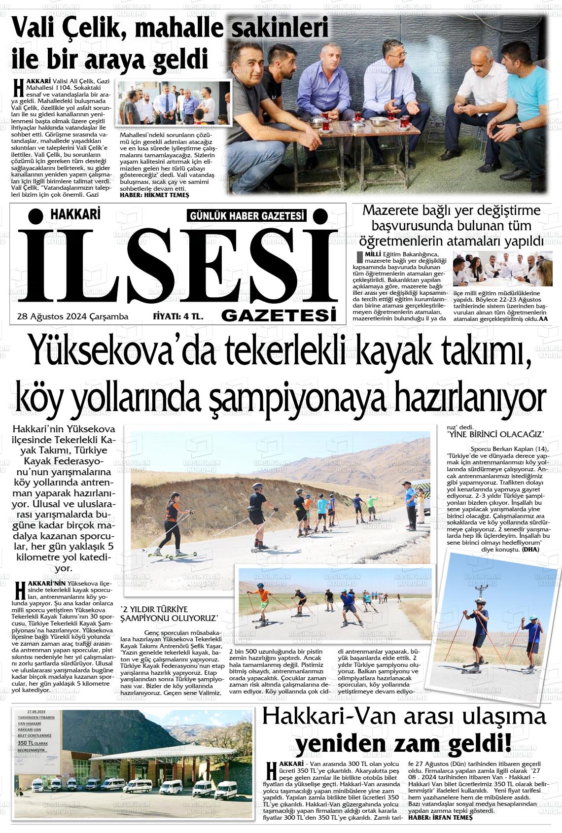 28 Ağustos 2024 Hakkari İl Sesi Gazete Manşeti