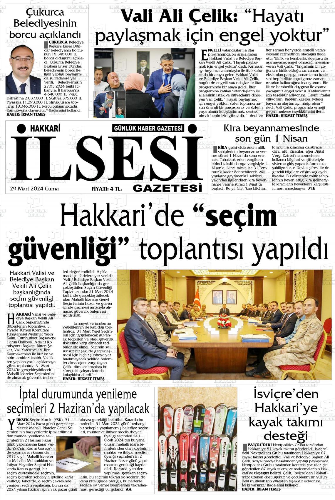 29 Mart 2024 Hakkari İl Sesi Gazete Manşeti