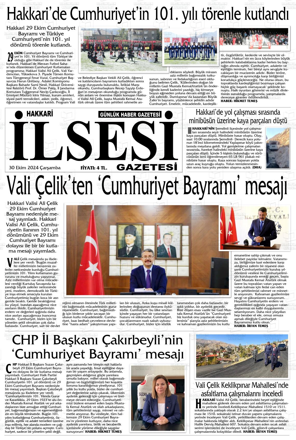 30 Ekim 2024 Hakkari İl Sesi Gazete Manşeti