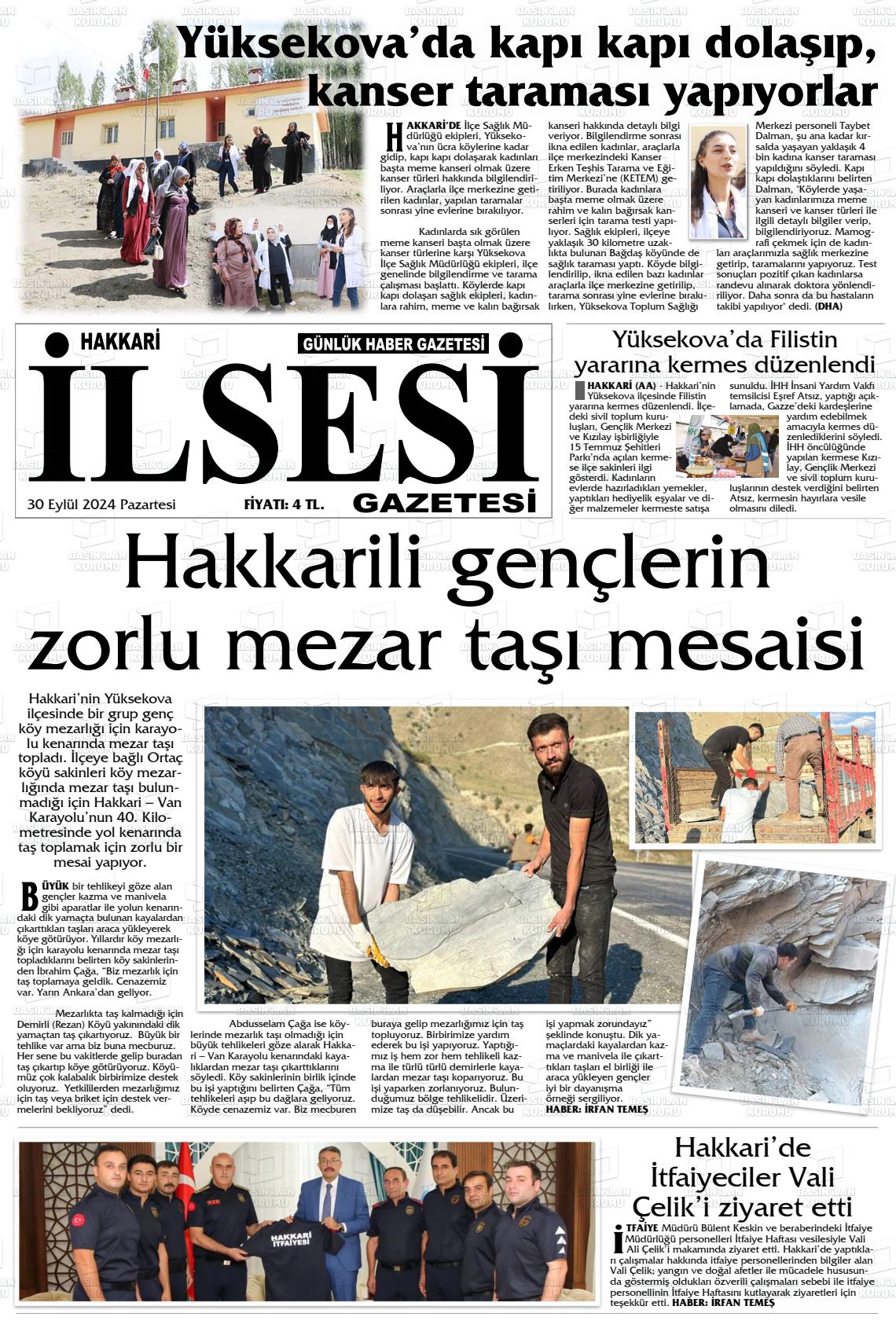 30 Eylül 2024 Hakkari İl Sesi Gazete Manşeti