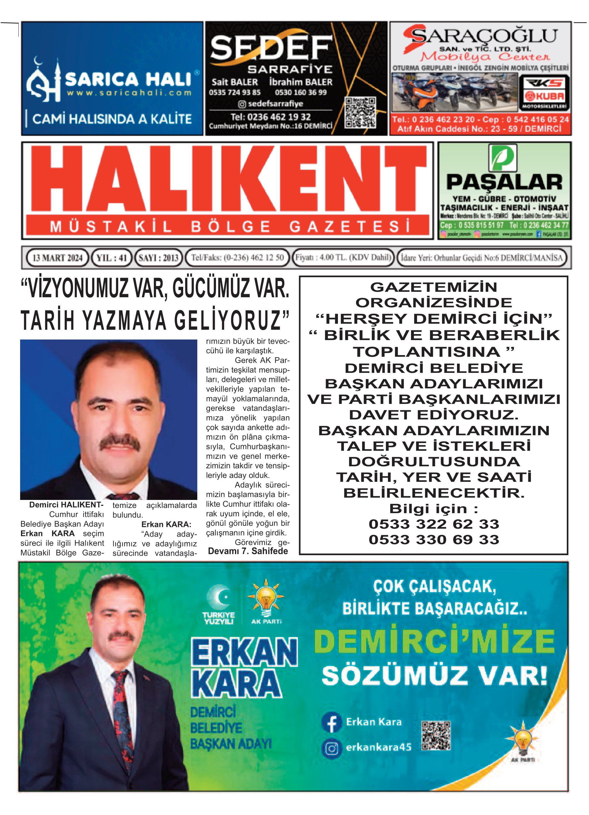 16 Mart 2024 Halikent Gazete Manşeti