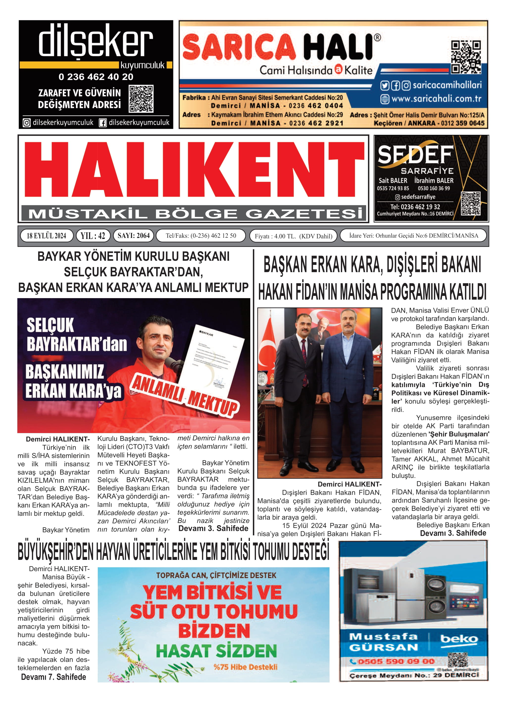 22 Eylül 2024 Halikent Gazete Manşeti