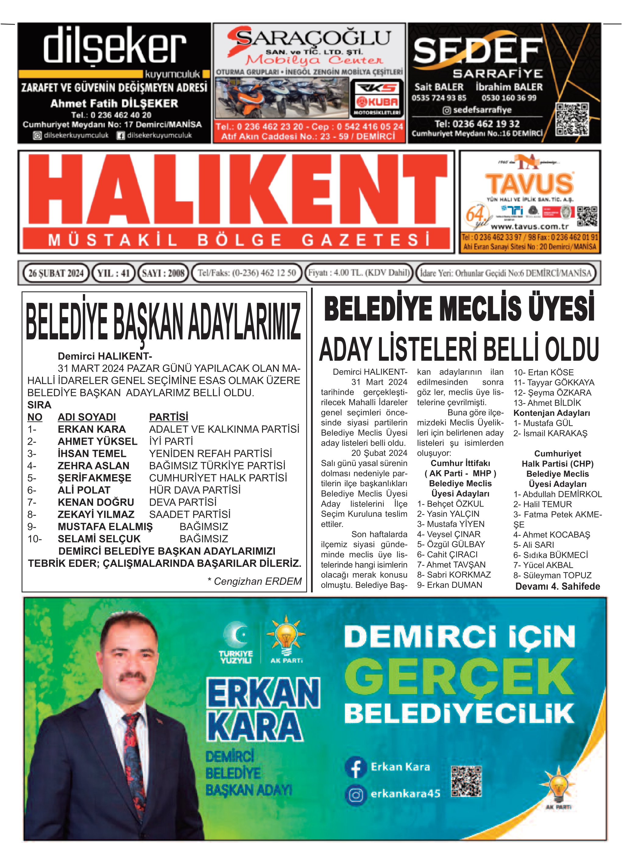 27 Şubat 2024 Halikent Gazete Manşeti