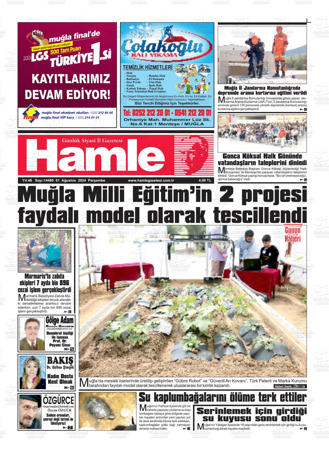 01 Ağustos 2024 Hamle Gazete Manşeti