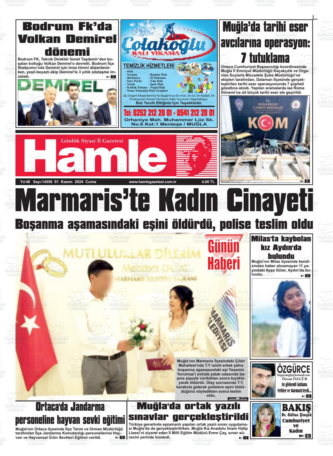 01 Kasım 2024 Hamle Gazete Manşeti