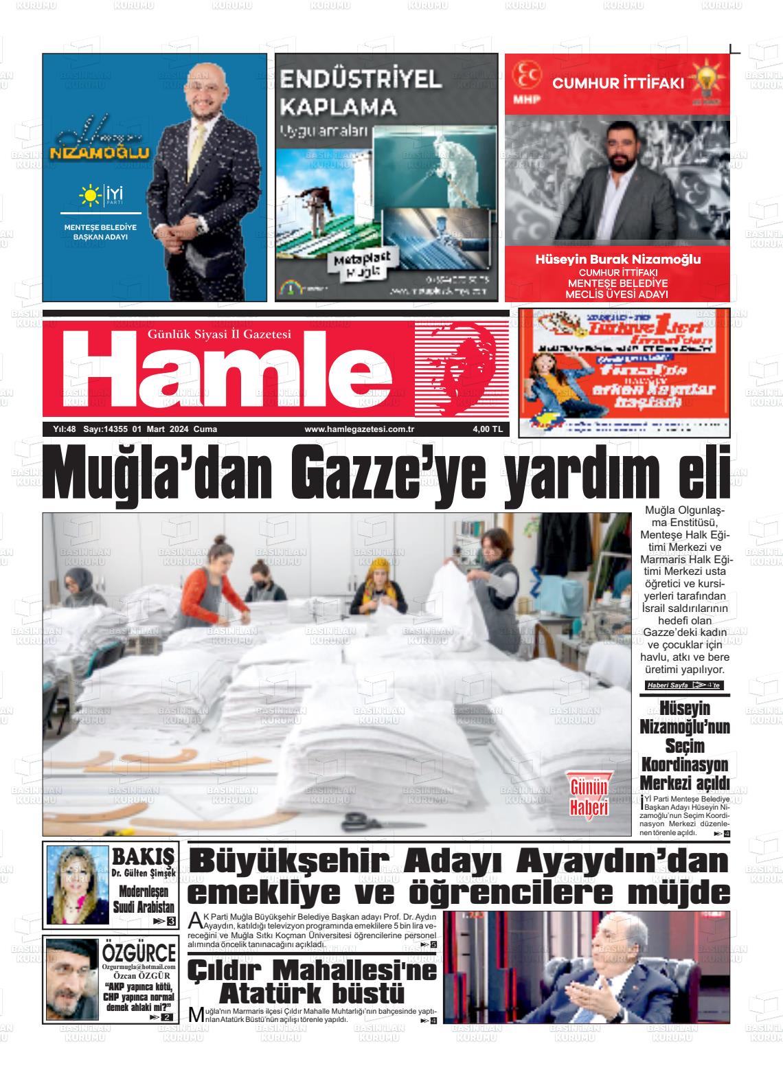 01 Mart 2024 Hamle Gazete Manşeti