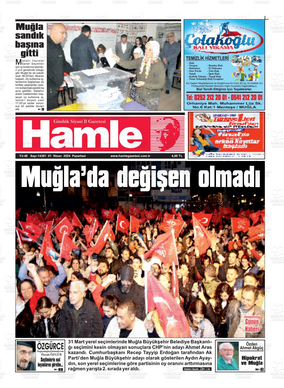 01 Nisan 2024 Hamle Gazete Manşeti