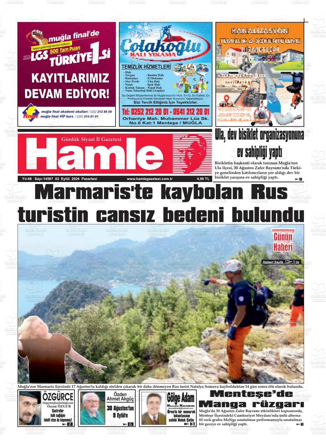 02 Eylül 2024 Hamle Gazete Manşeti