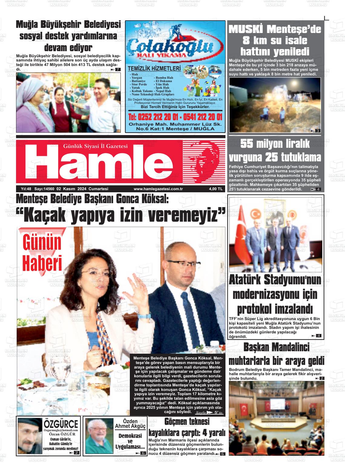 02 Kasım 2024 Hamle Gazete Manşeti