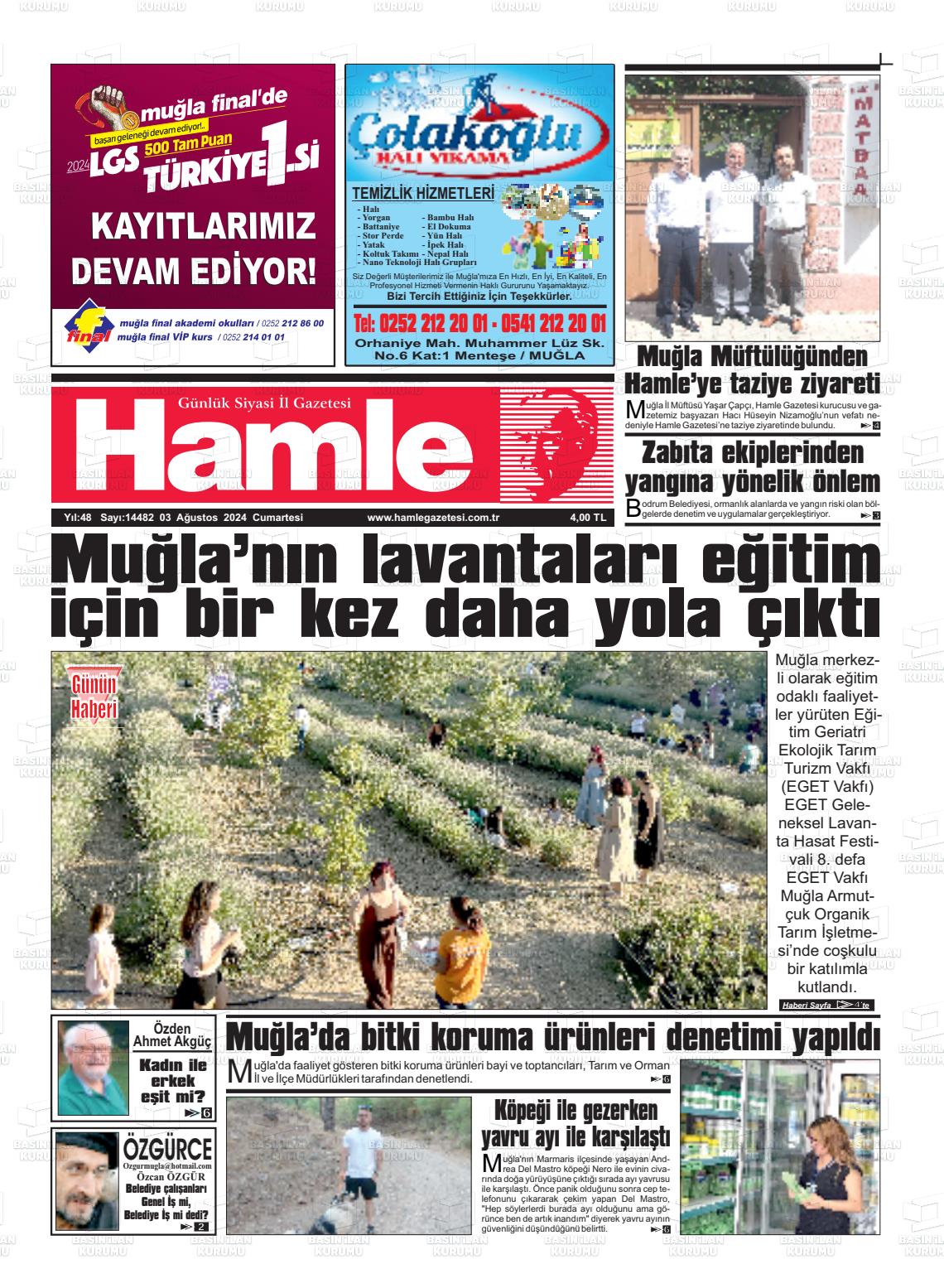 03 Ağustos 2024 Hamle Gazete Manşeti