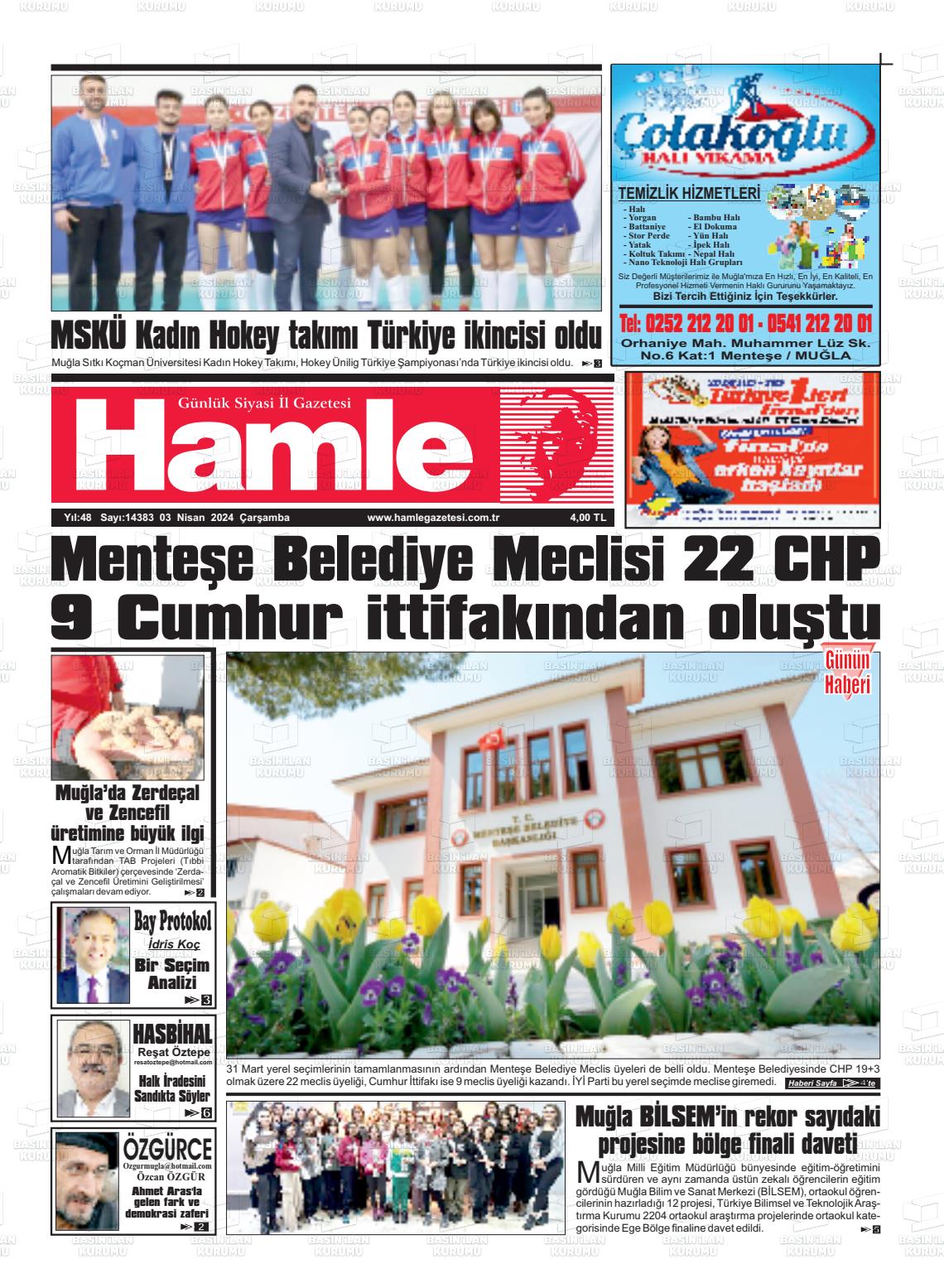 03 Nisan 2024 Hamle Gazete Manşeti