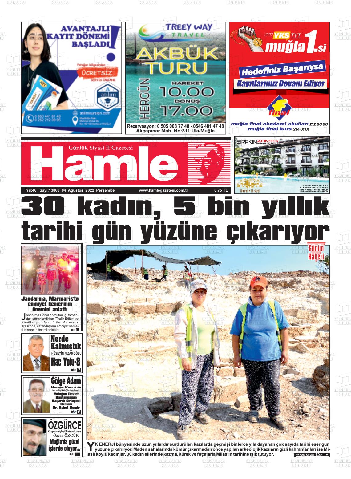 04 Ağustos 2022 Hamle Gazete Manşeti