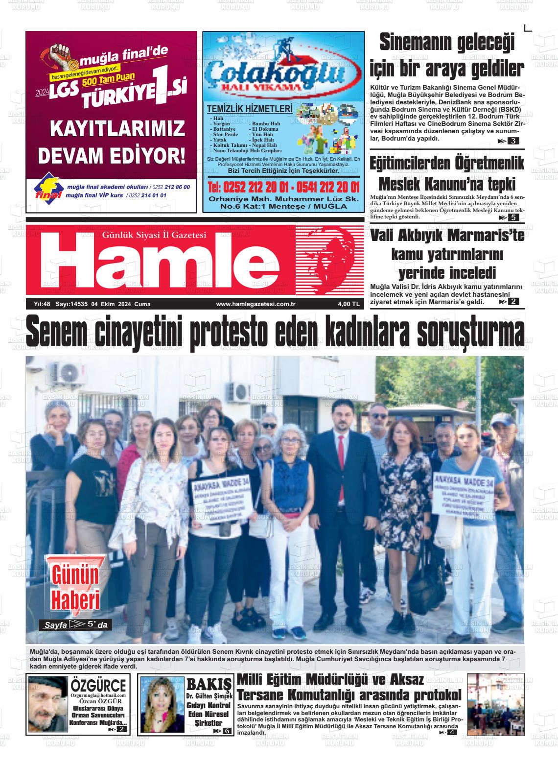 04 Ekim 2024 Hamle Gazete Manşeti