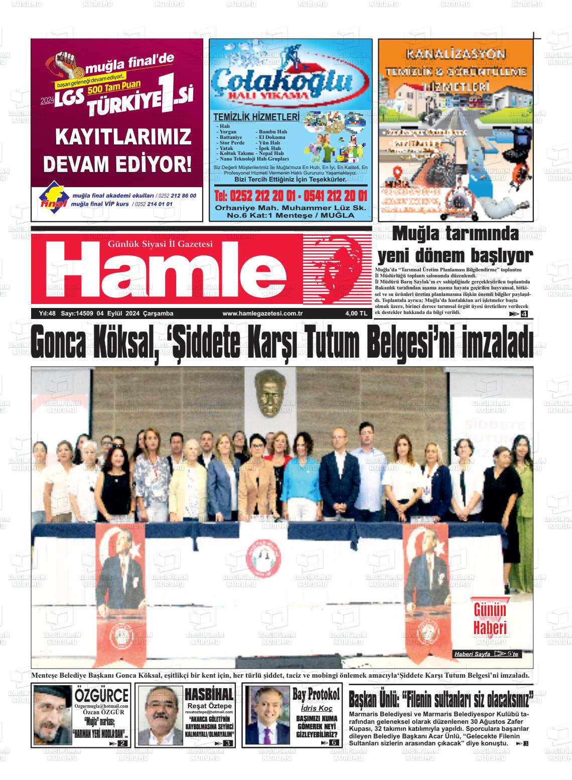 04 Eylül 2024 Hamle Gazete Manşeti