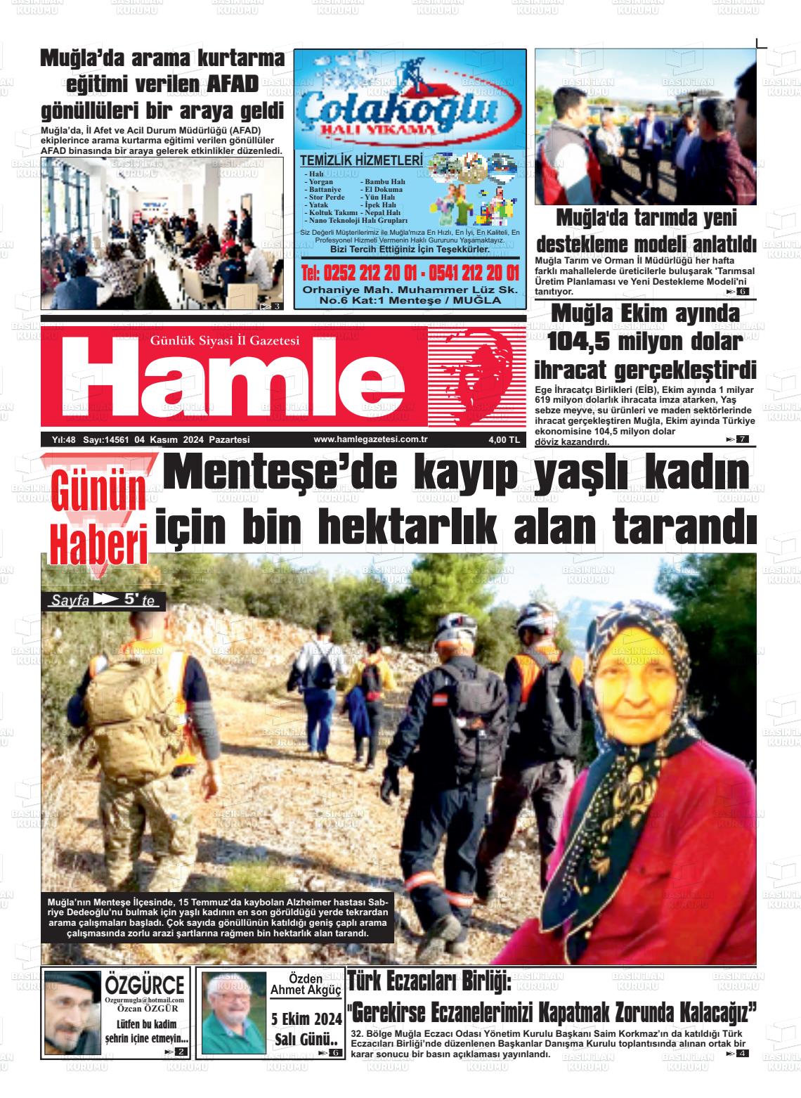 04 Kasım 2024 Hamle Gazete Manşeti