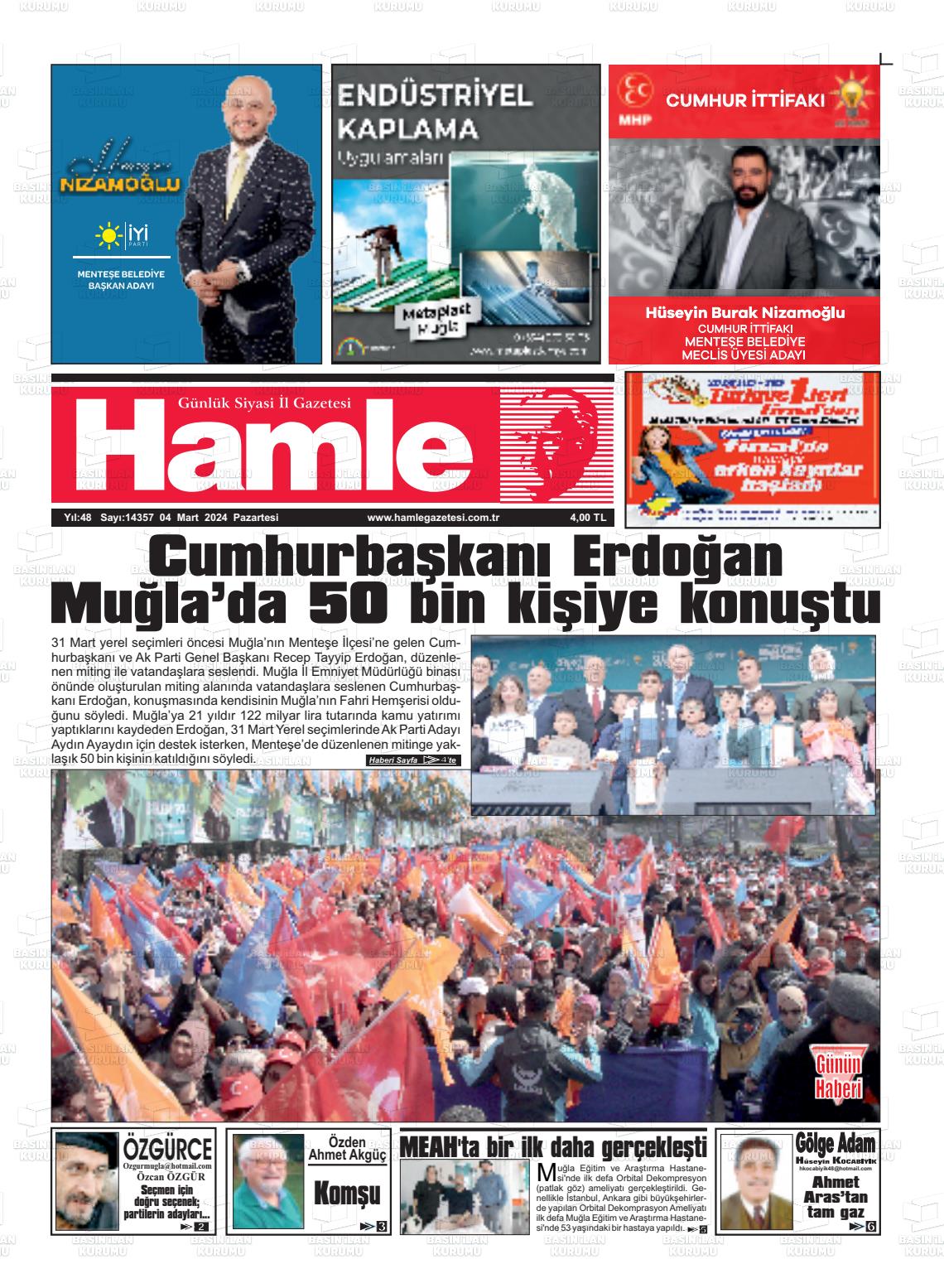 04 Mart 2024 Hamle Gazete Manşeti