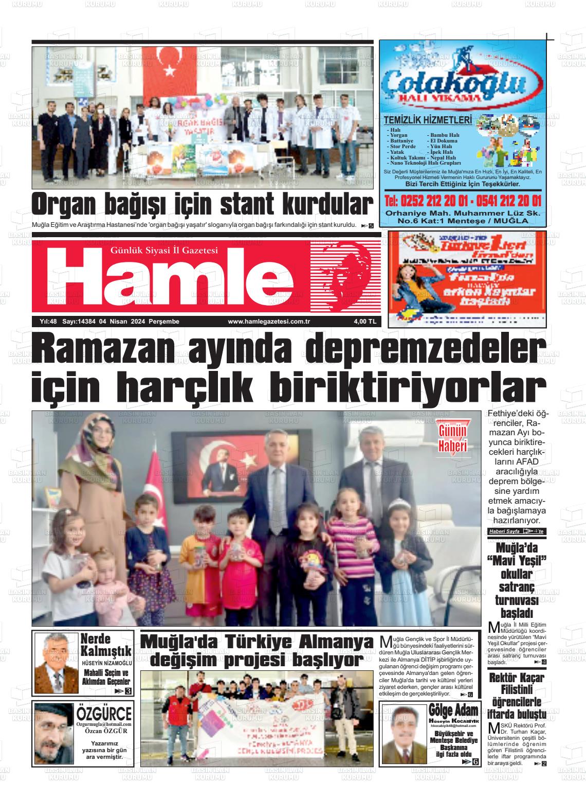 04 Nisan 2024 Hamle Gazete Manşeti