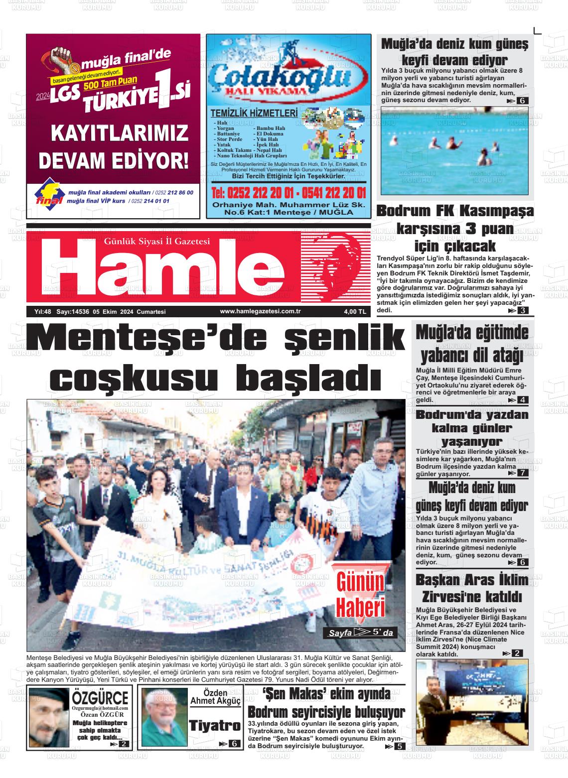 05 Ekim 2024 Hamle Gazete Manşeti