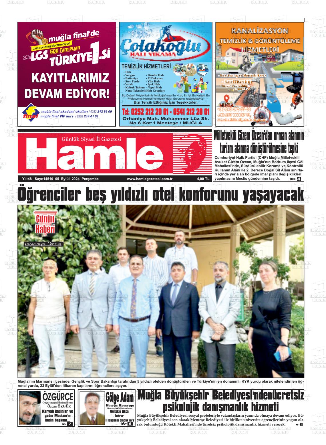 05 Eylül 2024 Hamle Gazete Manşeti