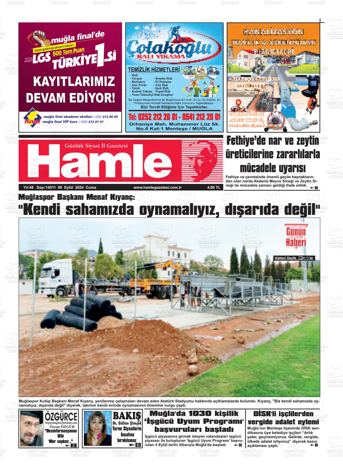 06 Eylül 2024 Hamle Gazete Manşeti