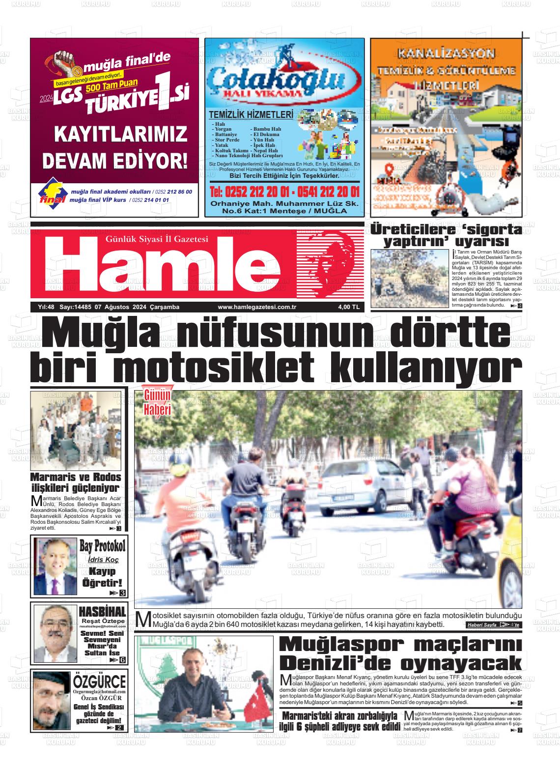 07 Ağustos 2024 Hamle Gazete Manşeti