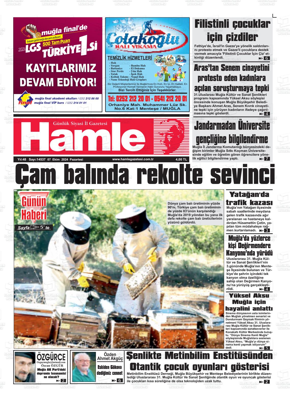 07 Ekim 2024 Hamle Gazete Manşeti