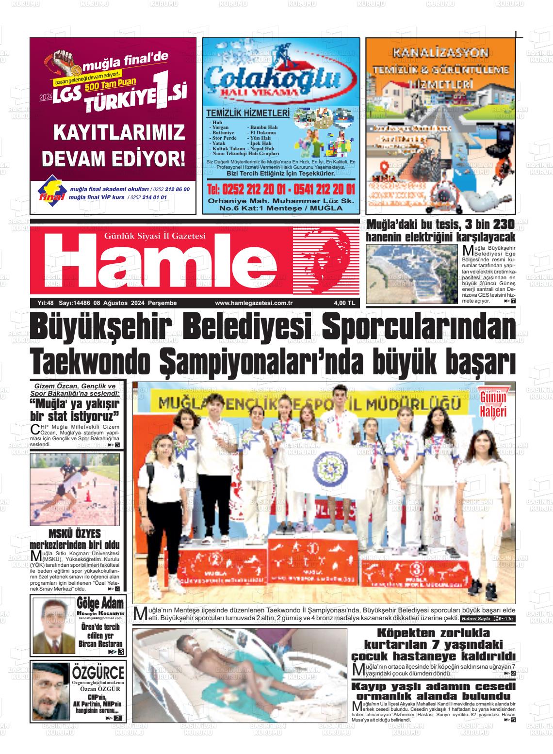 08 Ağustos 2024 Hamle Gazete Manşeti