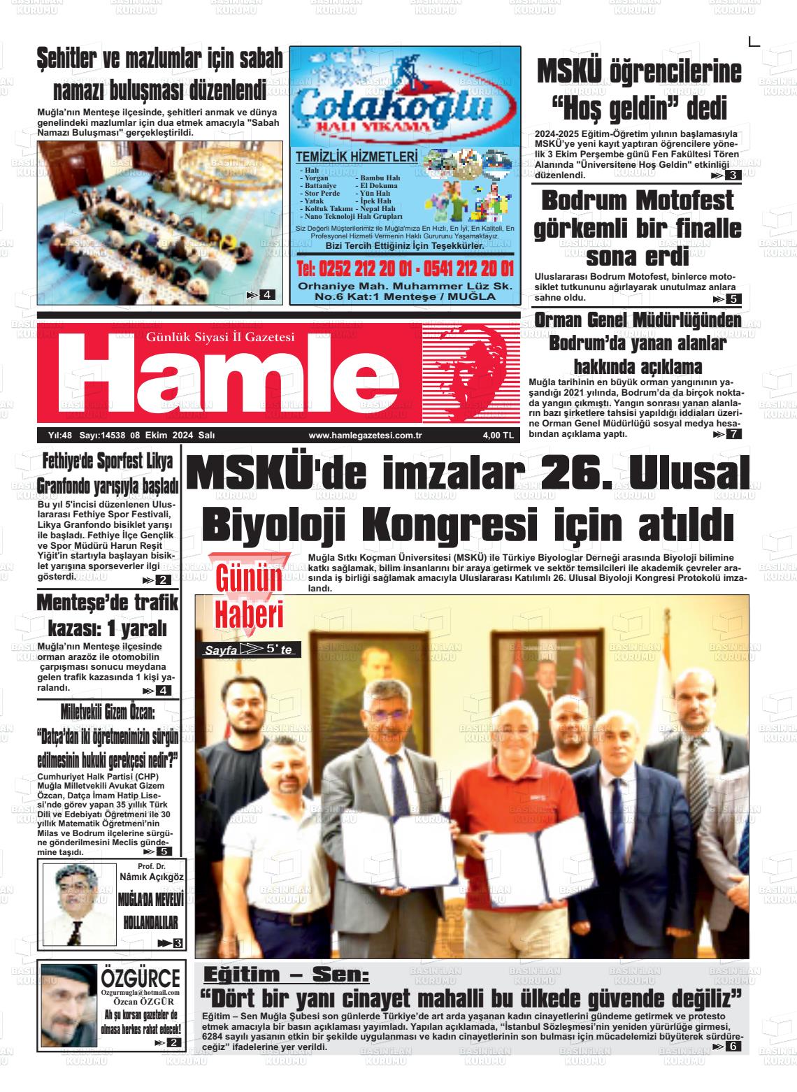 08 Ekim 2024 Hamle Gazete Manşeti