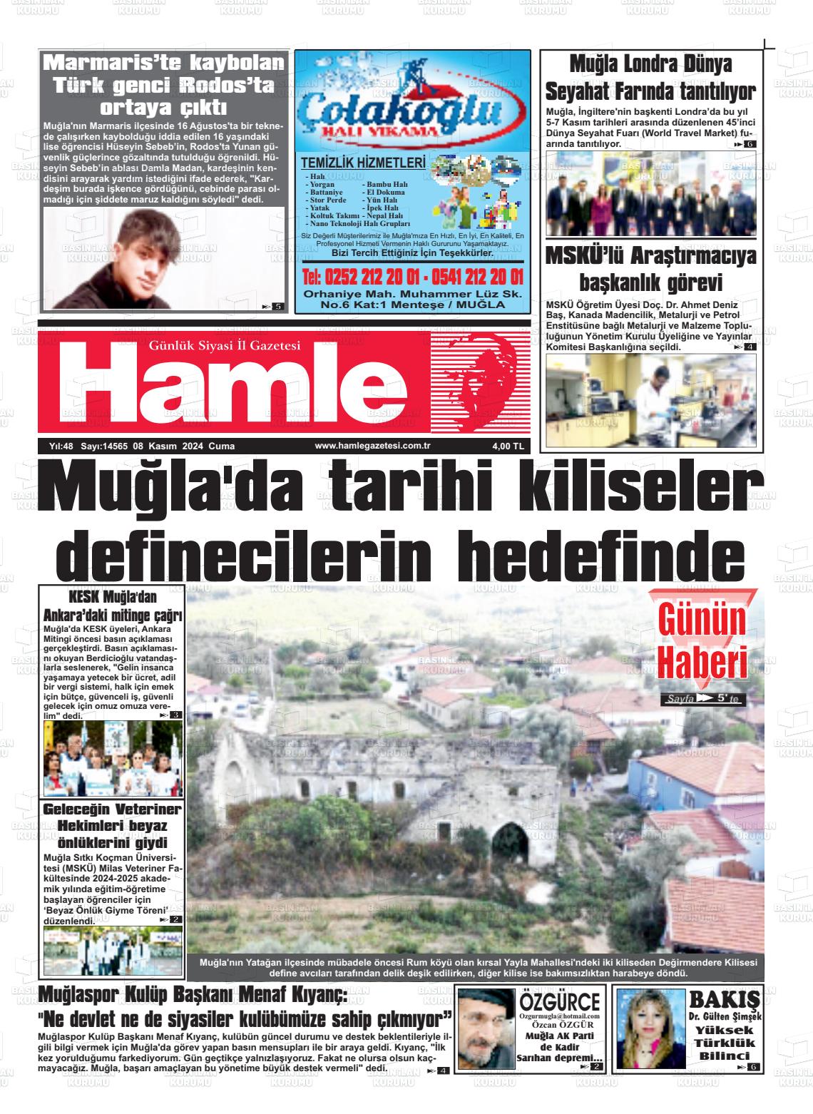 08 Kasım 2024 Hamle Gazete Manşeti