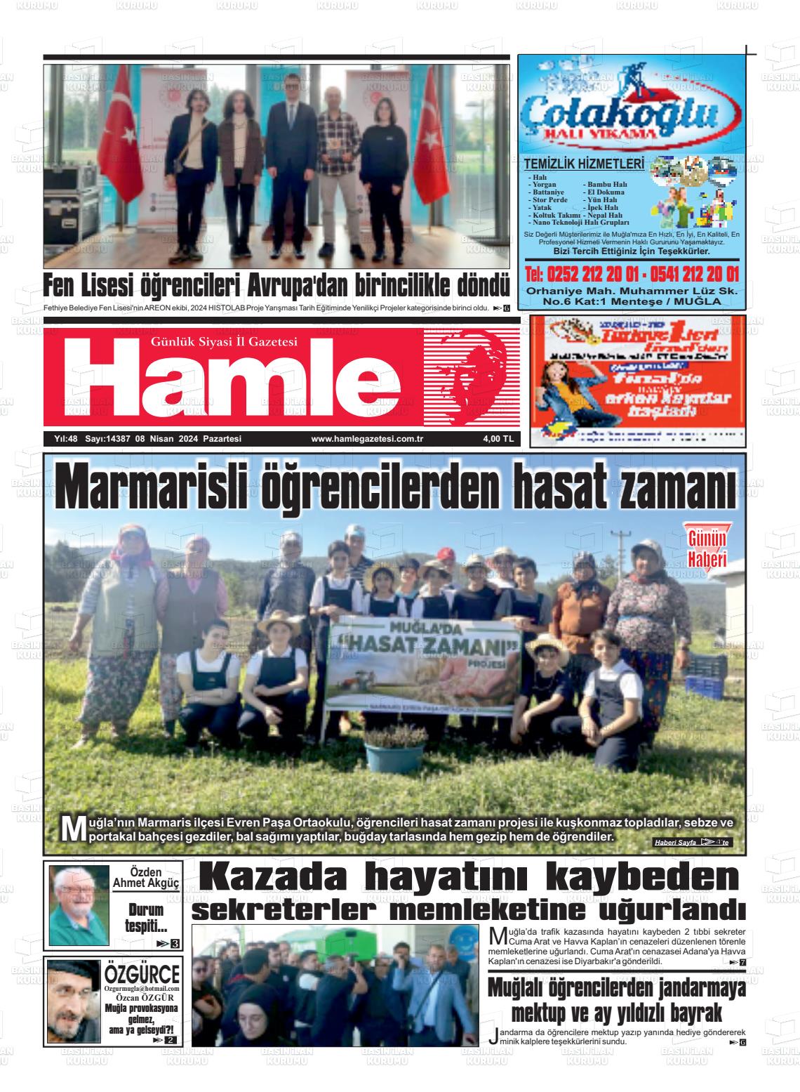 08 Nisan 2024 Hamle Gazete Manşeti