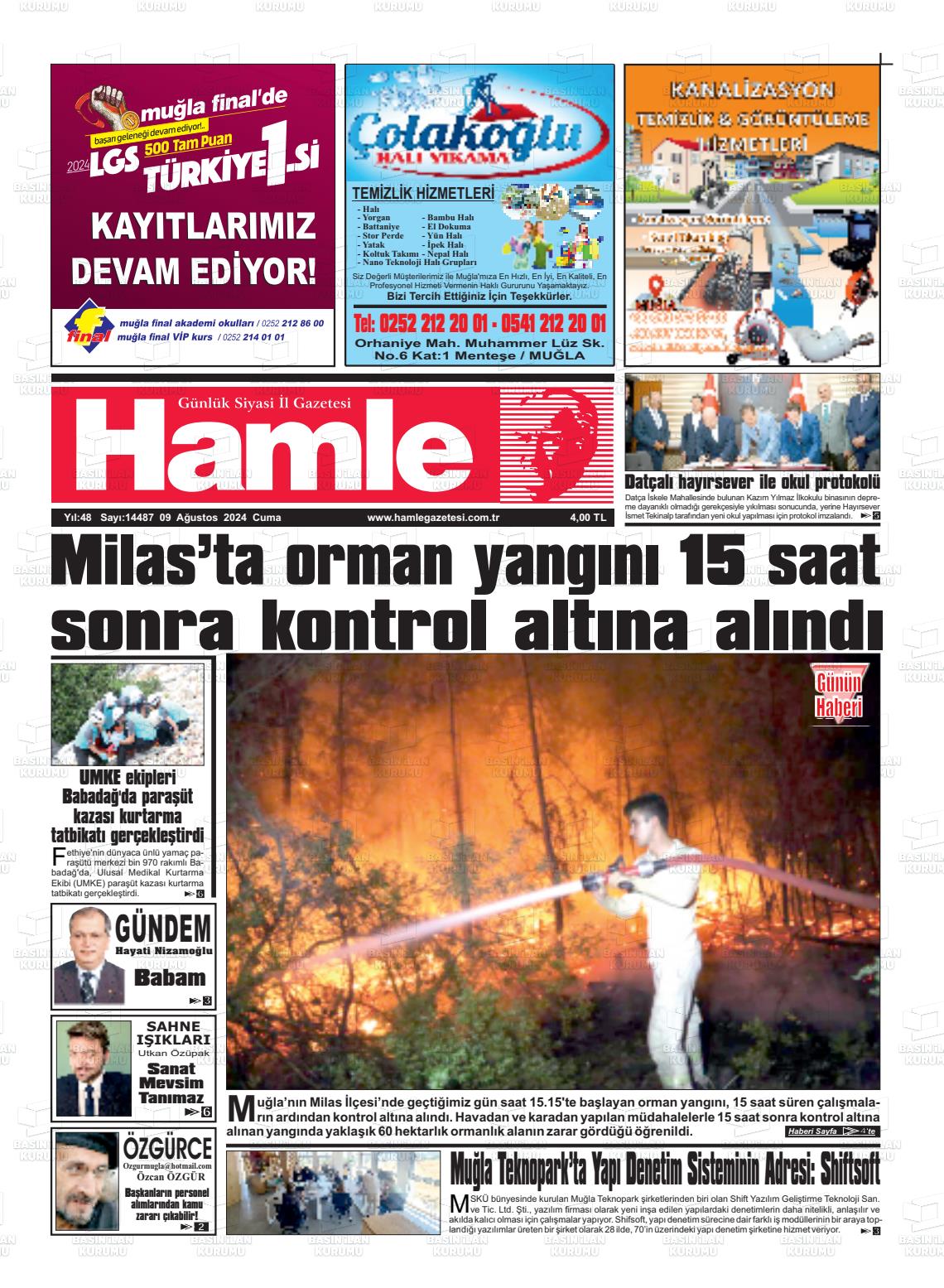 09 Ağustos 2024 Hamle Gazete Manşeti