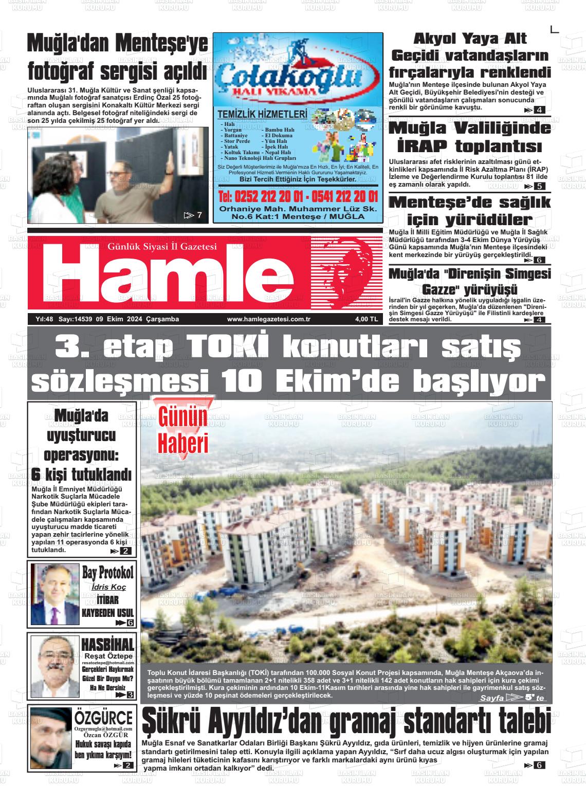 09 Ekim 2024 Hamle Gazete Manşeti